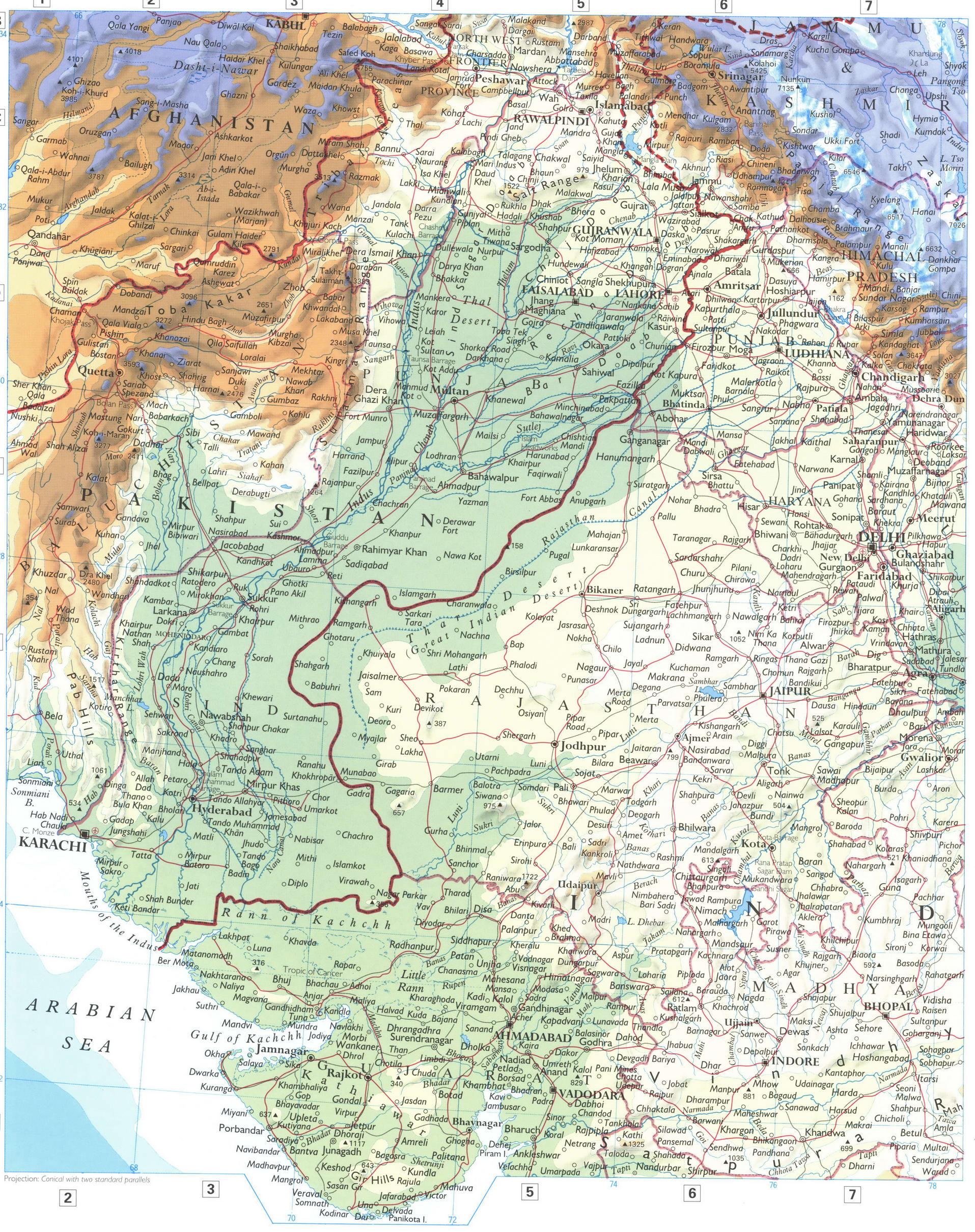 Map of The Indo-Gangetic Plain. Detailed geographical map of the valley of the rivers Indus and Ganges with cities and borders Map of The Indo-Gangetic Plain. Detailed geographical map of the valley of the rivers Indus and Ganges with cities and borders