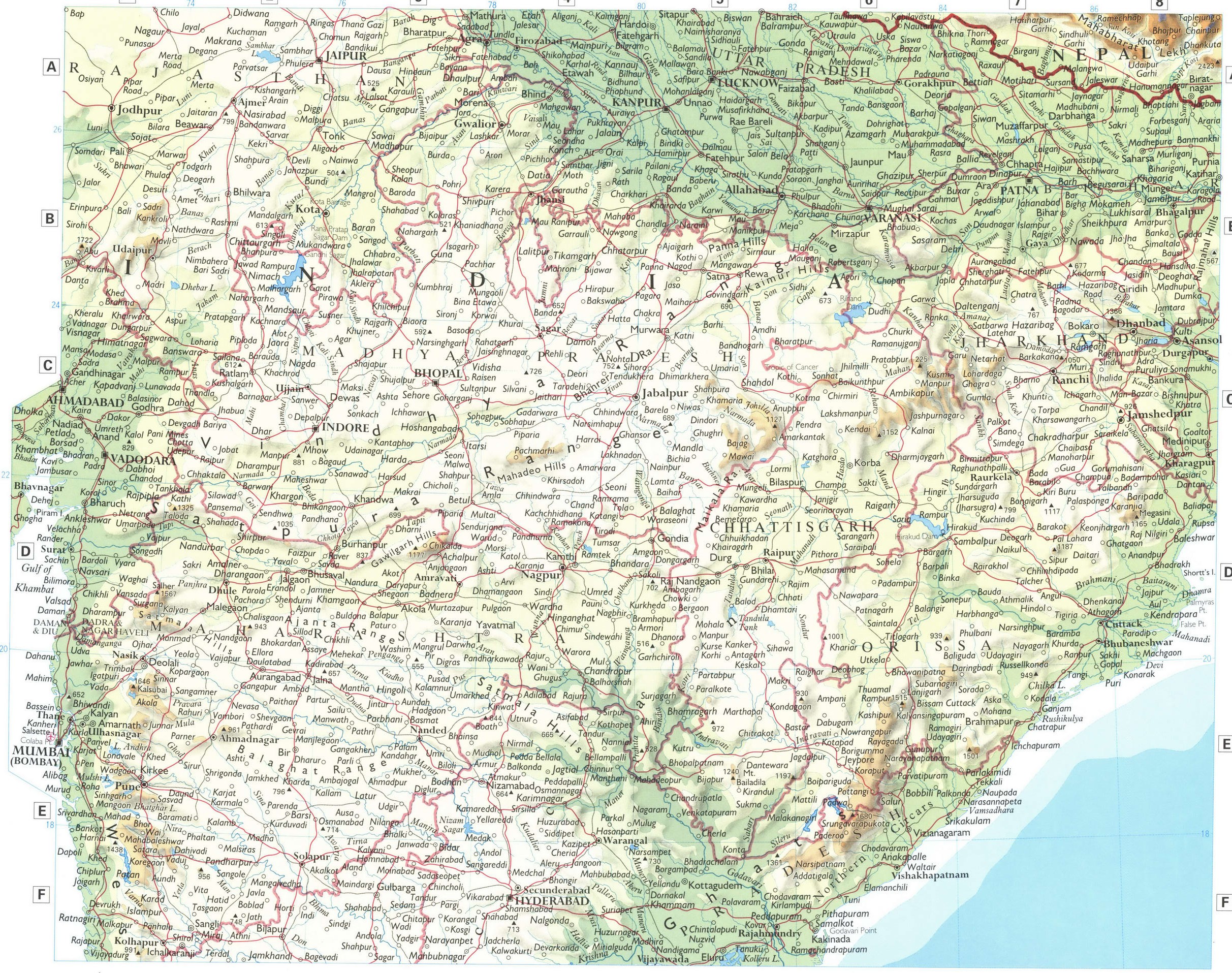 Southern India map. Detailed geographical map of southern India with cities and towns Southern India map. Detailed geographical map of southern India with cities and towns