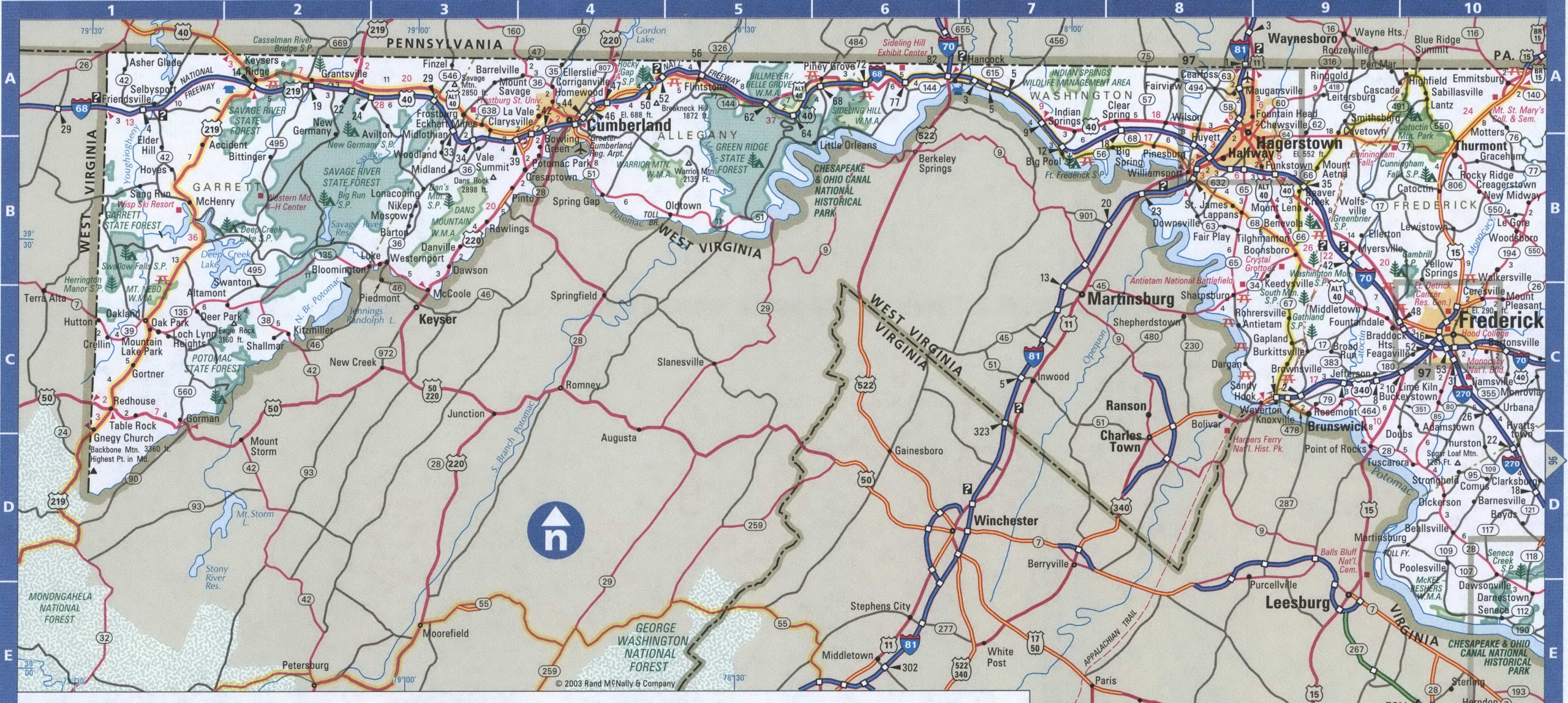 West Maryland map. Detailed map of Maryland with road numbers and distances between cities. West Maryland map. Detailed map of Maryland with road numbers and distances between cities.