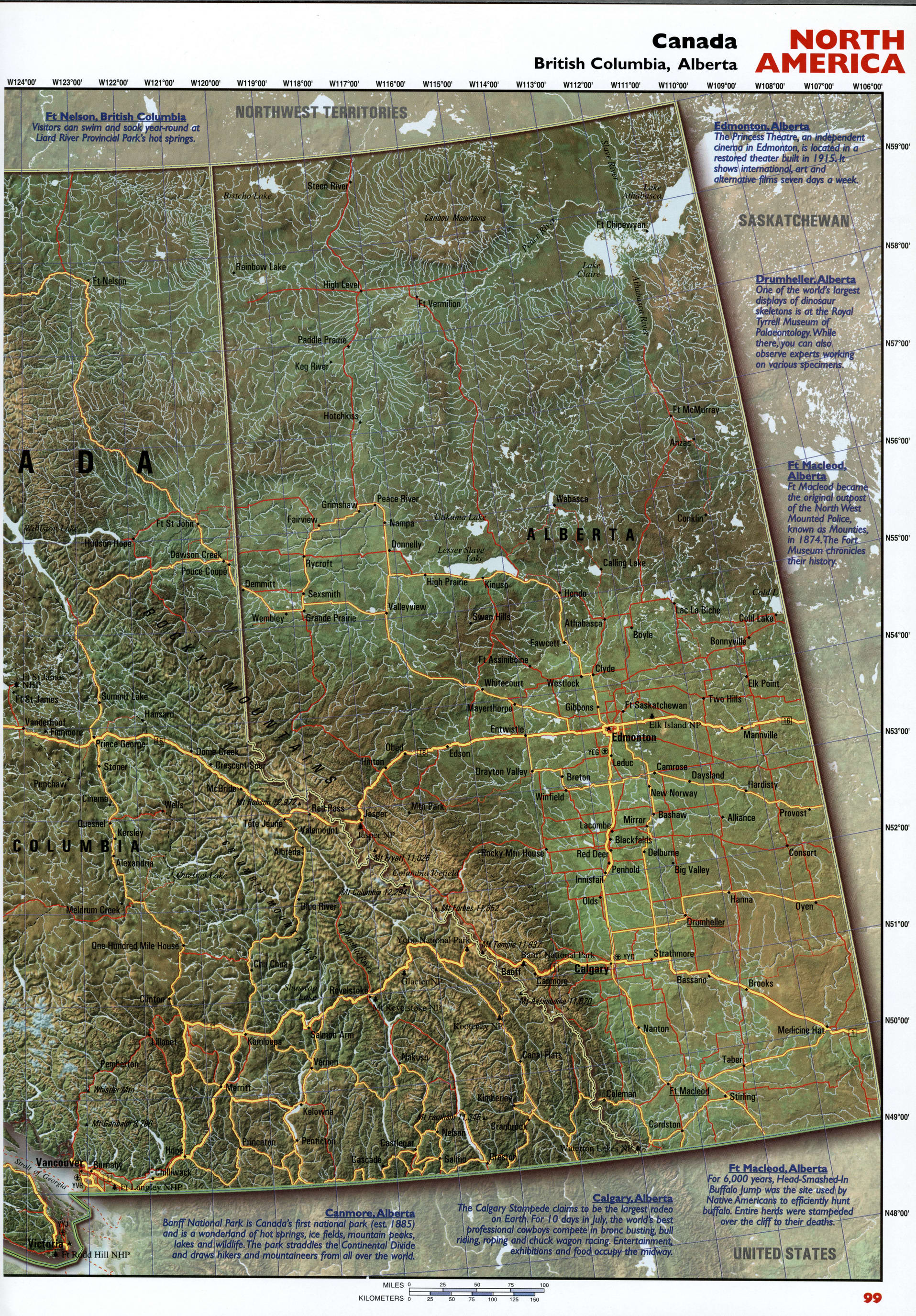Alberta and British Columbia province Canada map. Detailed map of Alberta and British Columbia (Canada) with roads, highways, cities, towns, and villages. Alberta and British Columbia province Canada map. Detailed map of Alberta and British Columbia (Canada) with roads, highways, cities, towns, and villages.