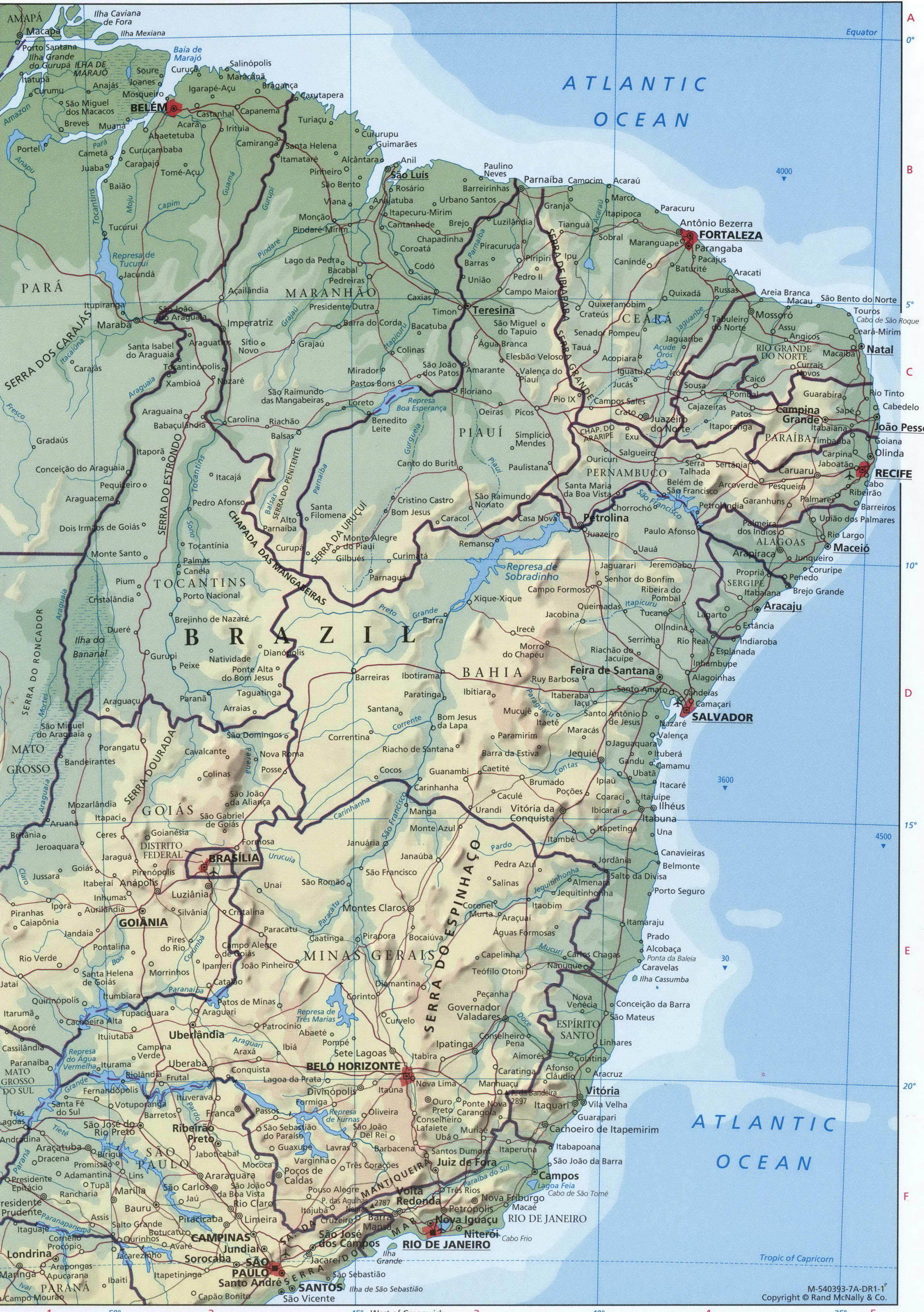 Map of Brazil coast. Detailed physical map of the Atlantic coast of Brazil with cities and towns. Map of Brazil coast. Detailed physical map of the Atlantic coast of Brazil with cities and towns.