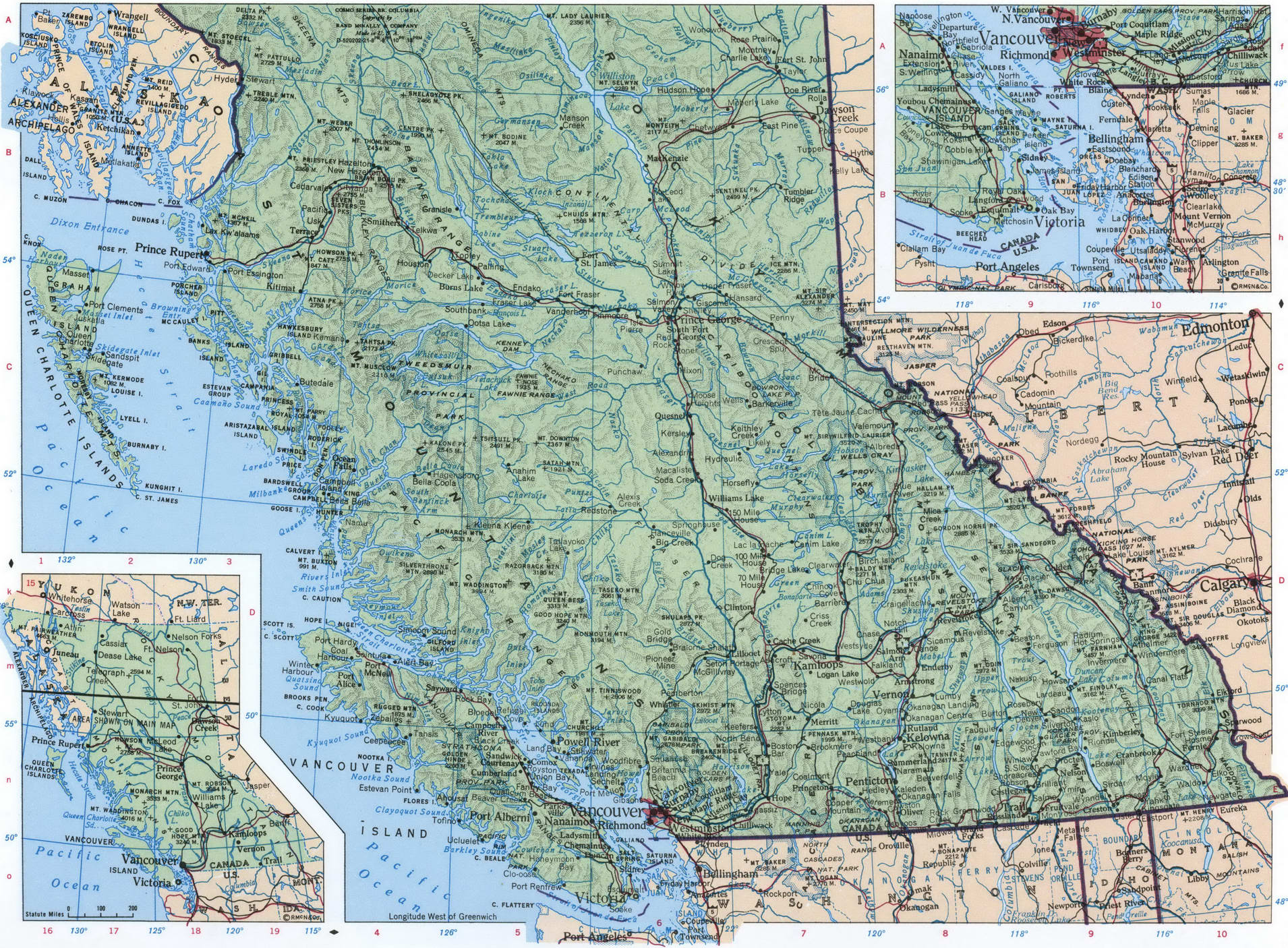 British Columbia geographic map British Columbia geographic map