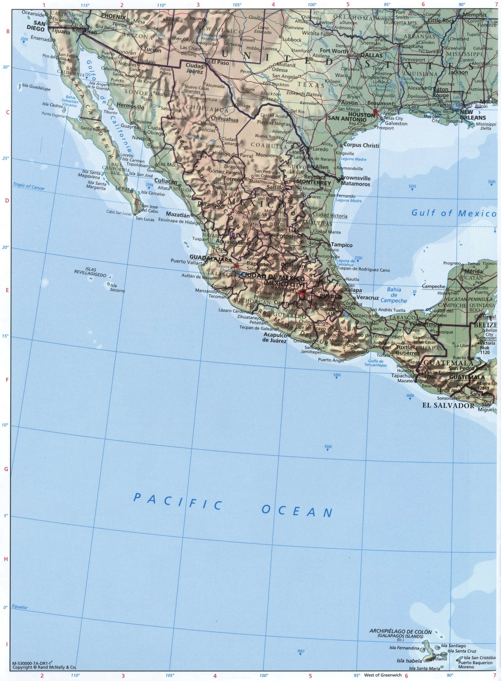 Western part Central America geographical map Western part Central America geographical map