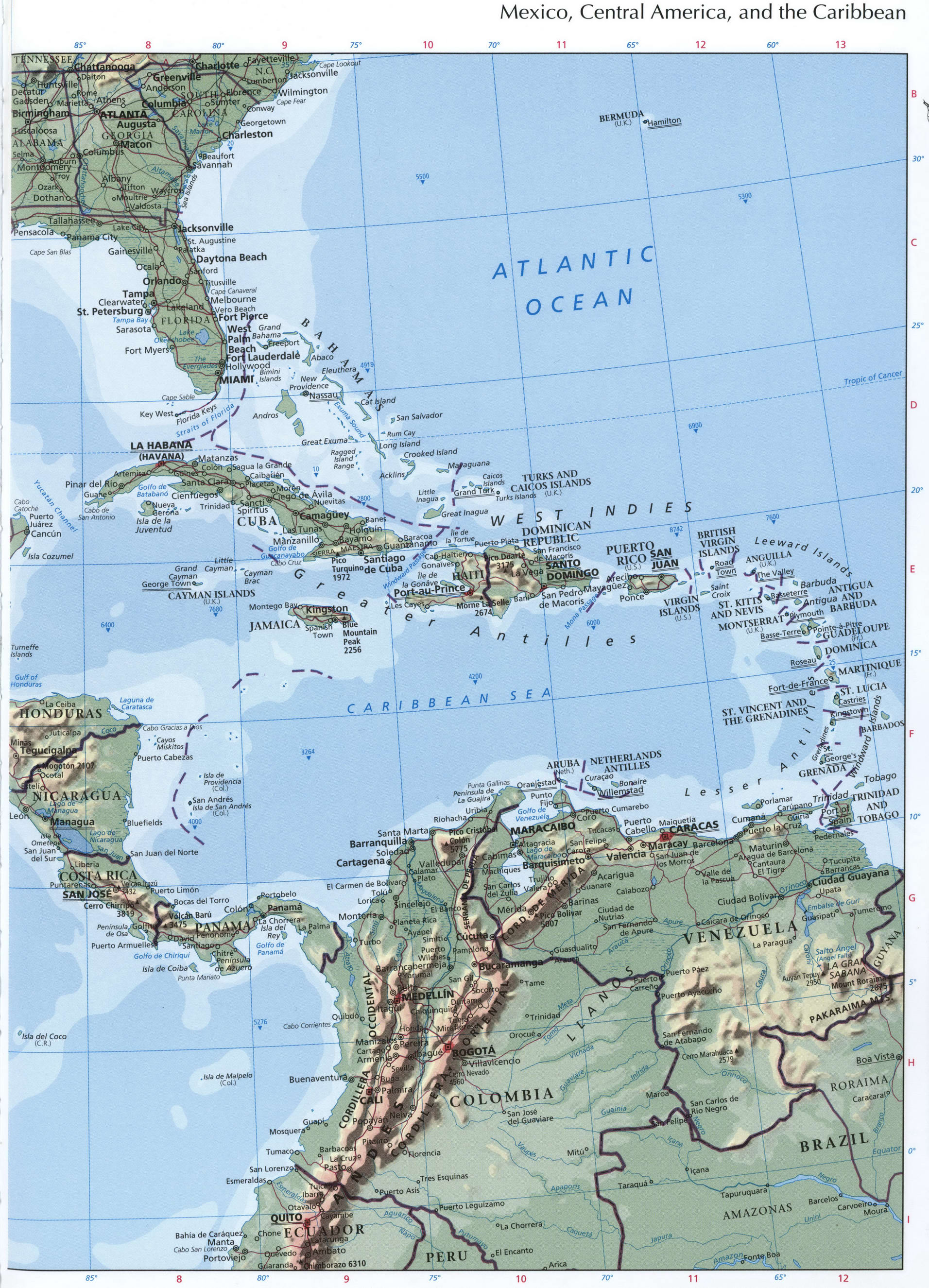 Eastern part Central America geographical map Eastern part Central America geographical map