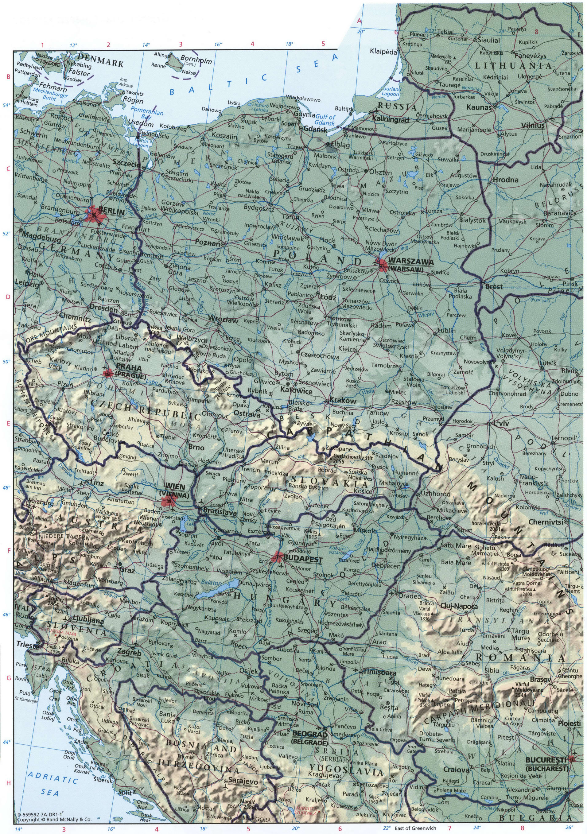 Central Europe map. Detailed geographical map of Central Europe with cities and borders Central Europe map. Detailed geographical map of Central Europe with cities and borders