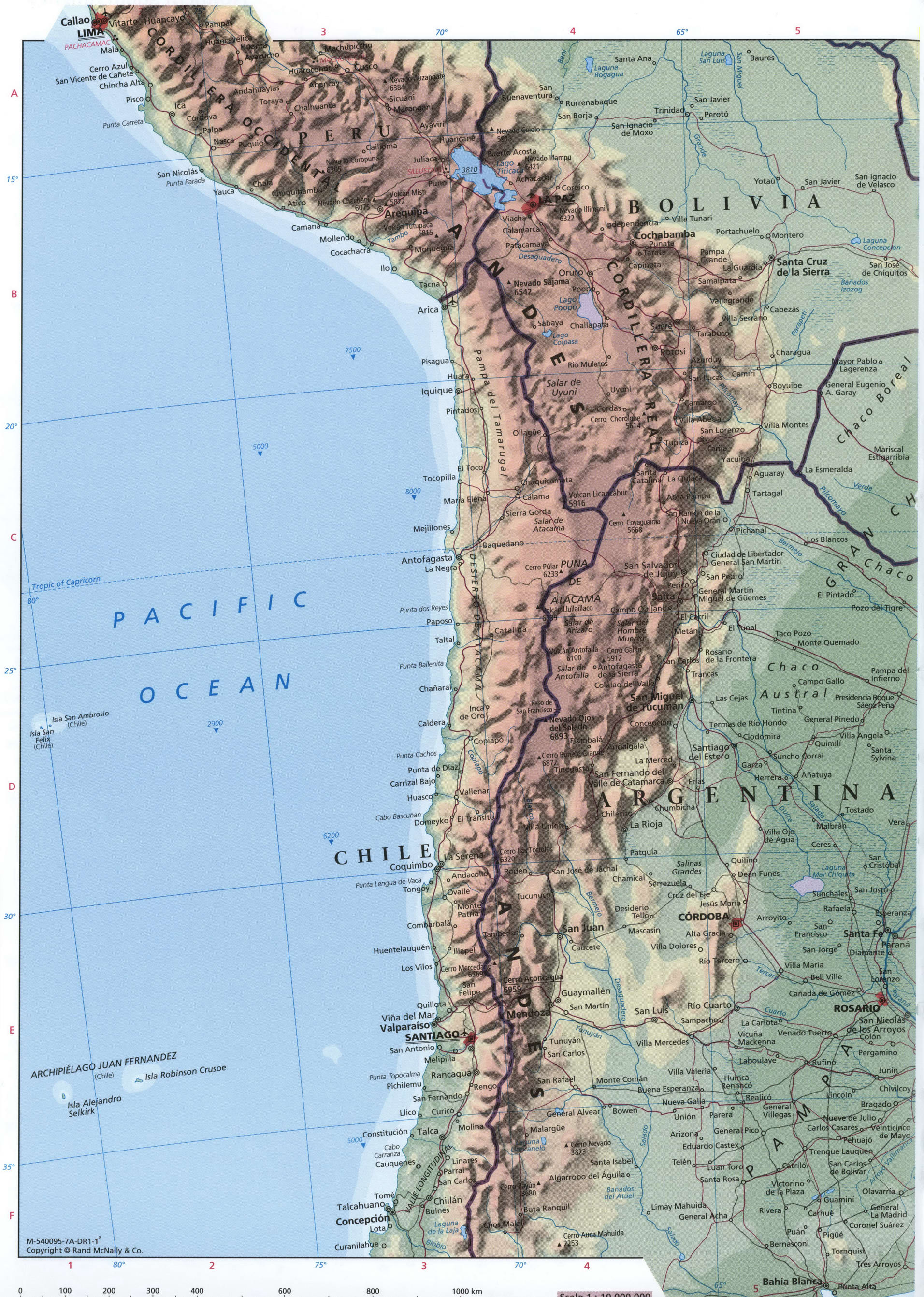 Central South America map - western part. Detailed physical map of the central part of South America with cities and borders. Central South America map - western part. Detailed physical map of the central part of South America with cities and borders.