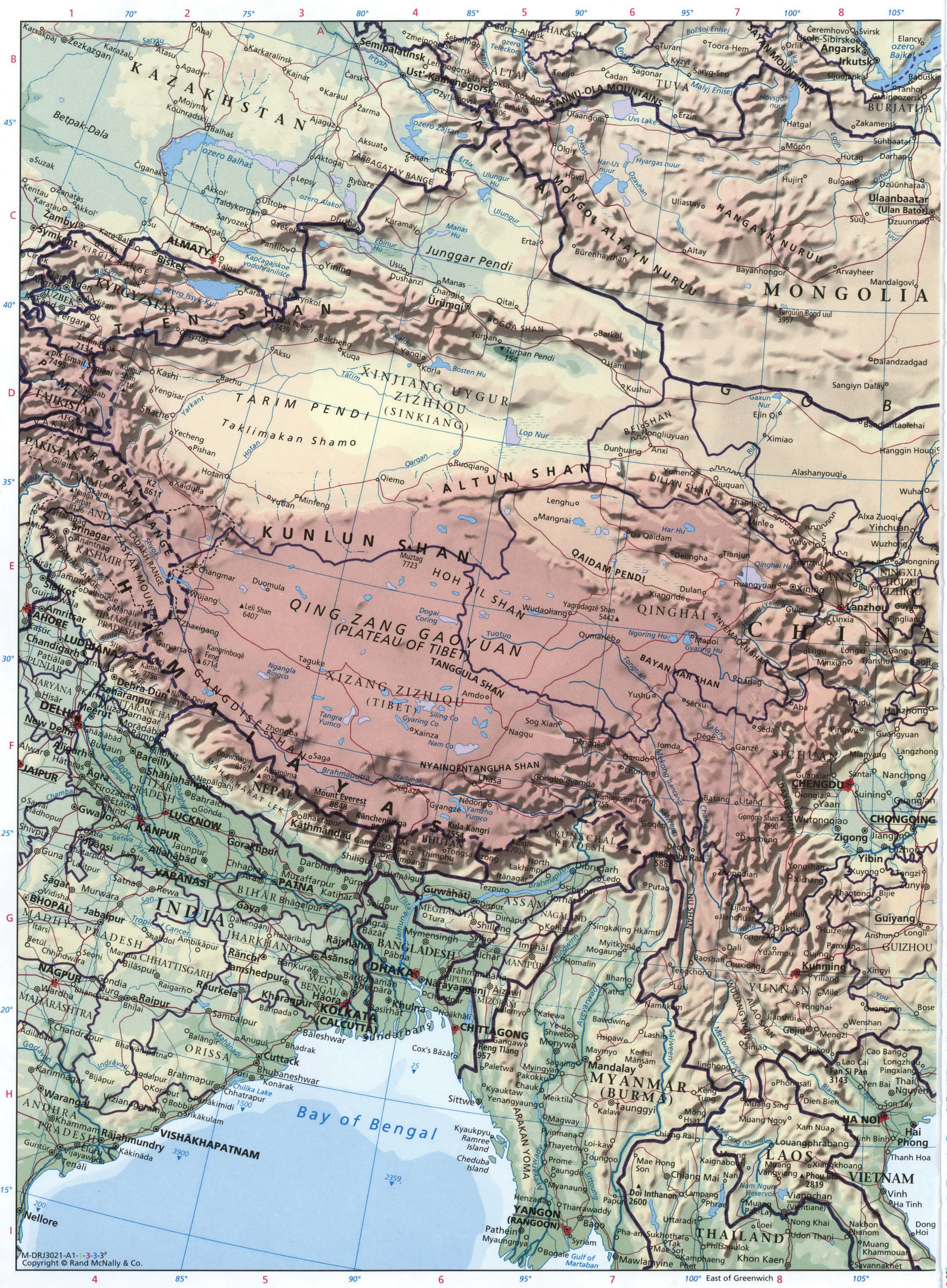 Map of western China. Detailed phisical map of west China Map of western China. Detailed phisical map of west China