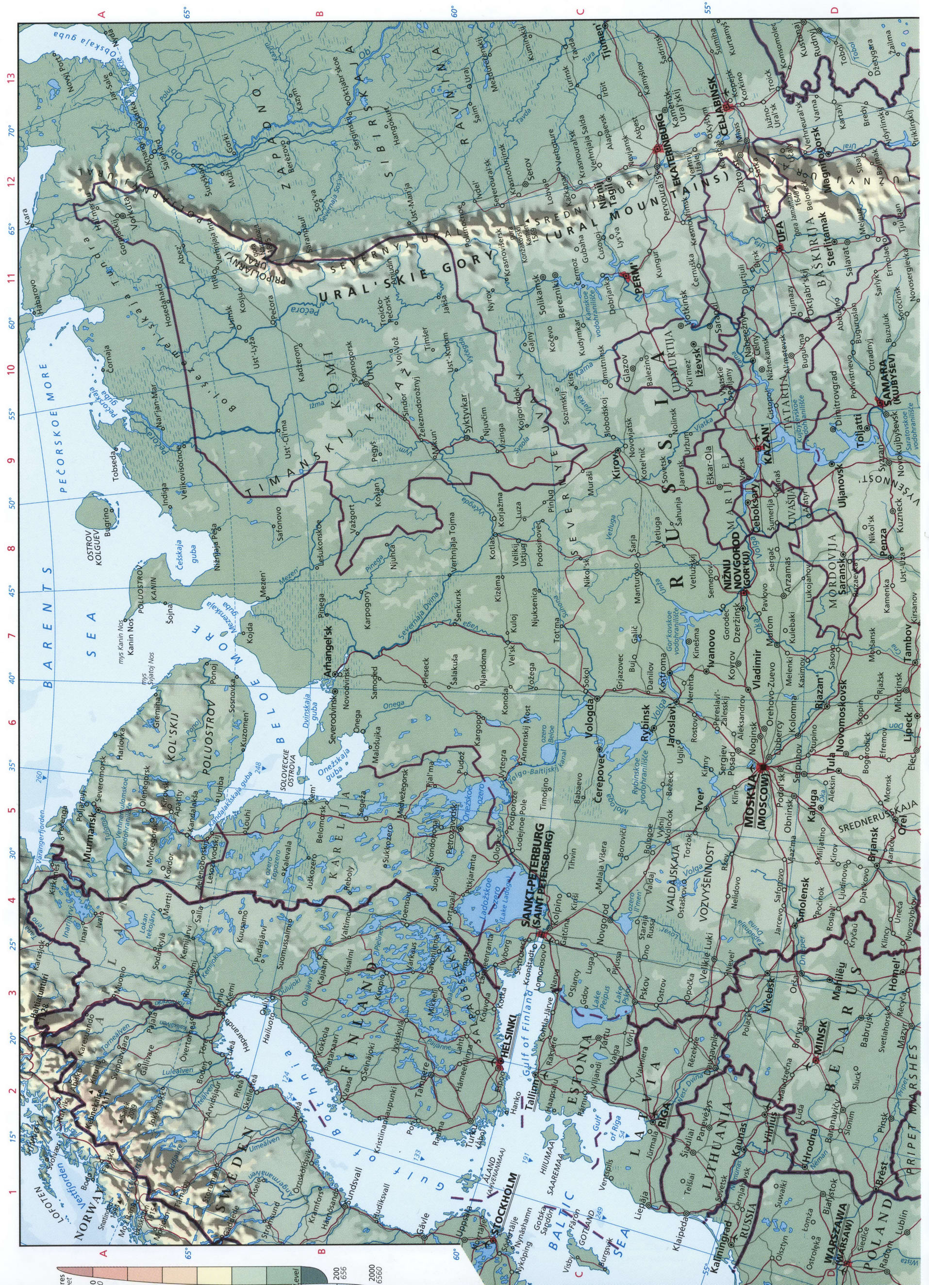 Eastern Europe map. Detailed geographical map of Eastern Europe - European Russia - north part Eastern Europe map. Detailed geographical map of Eastern Europe - European Russia - north part