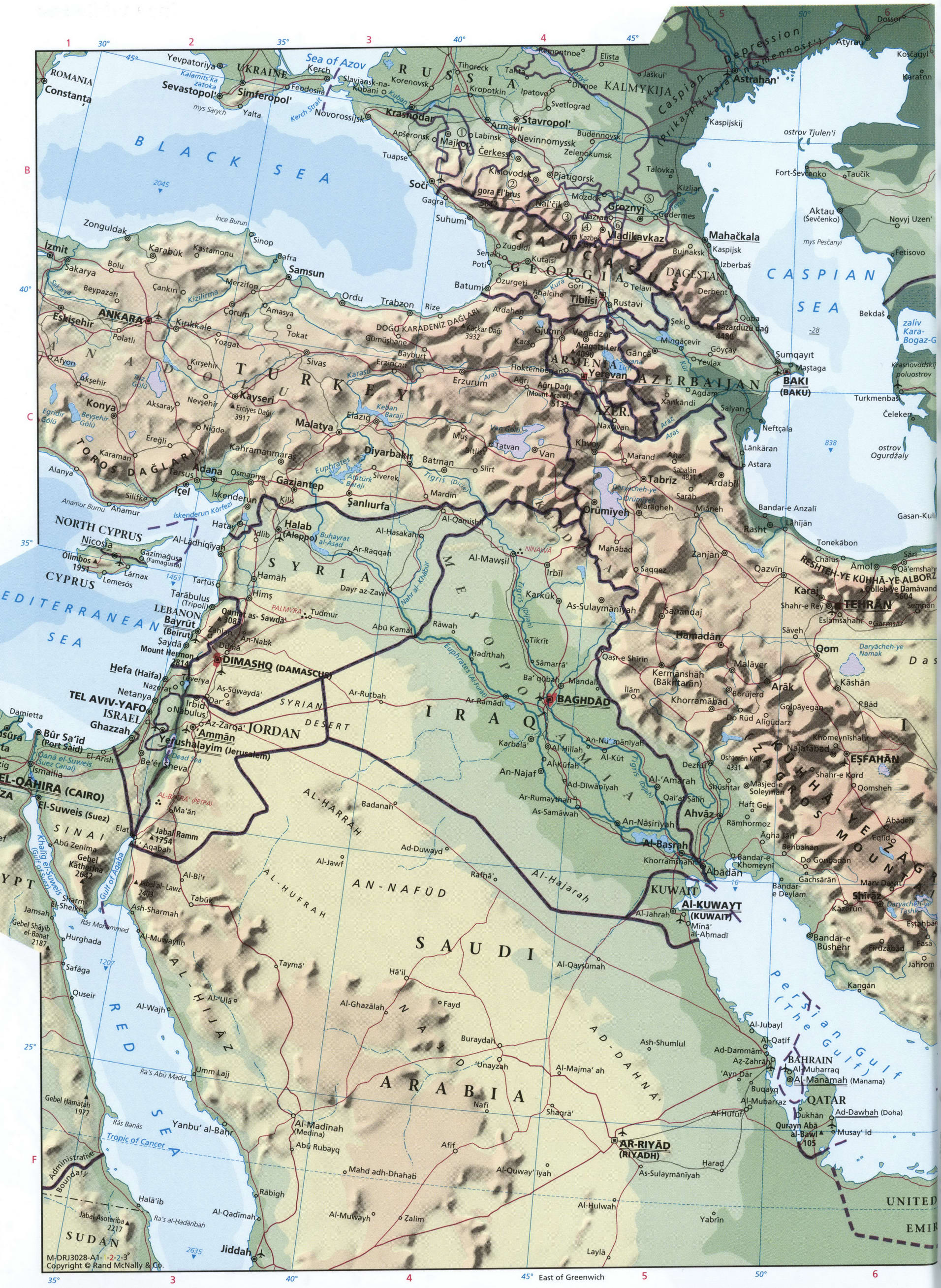 The Middle East map. Detailed geographical map of the Middle East from Syria to Afghanistan with cities and borders. The Middle East map. Detailed geographical map of the Middle East from Syria to Afghanistan with cities and borders.