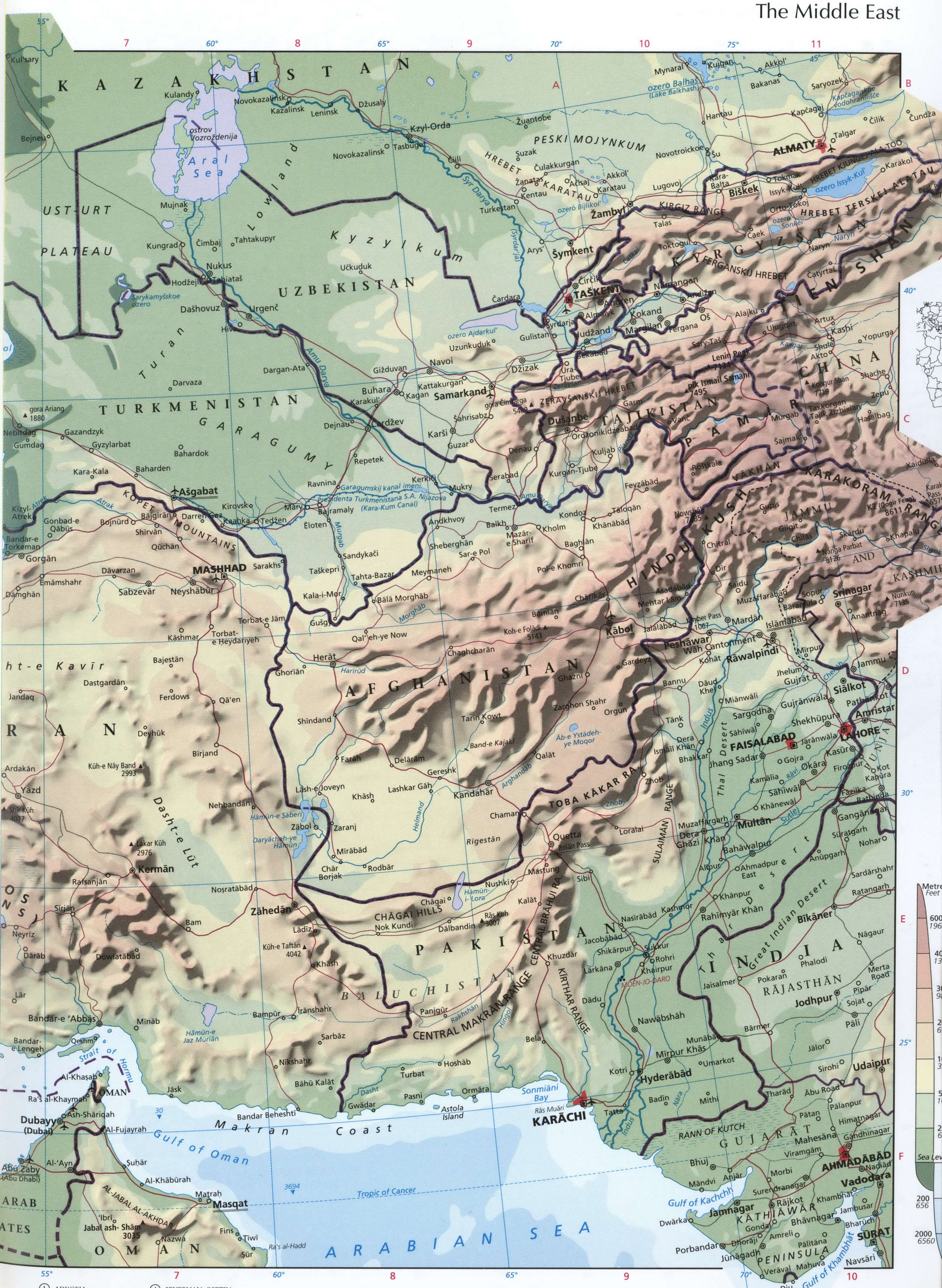 The Middle East physical map