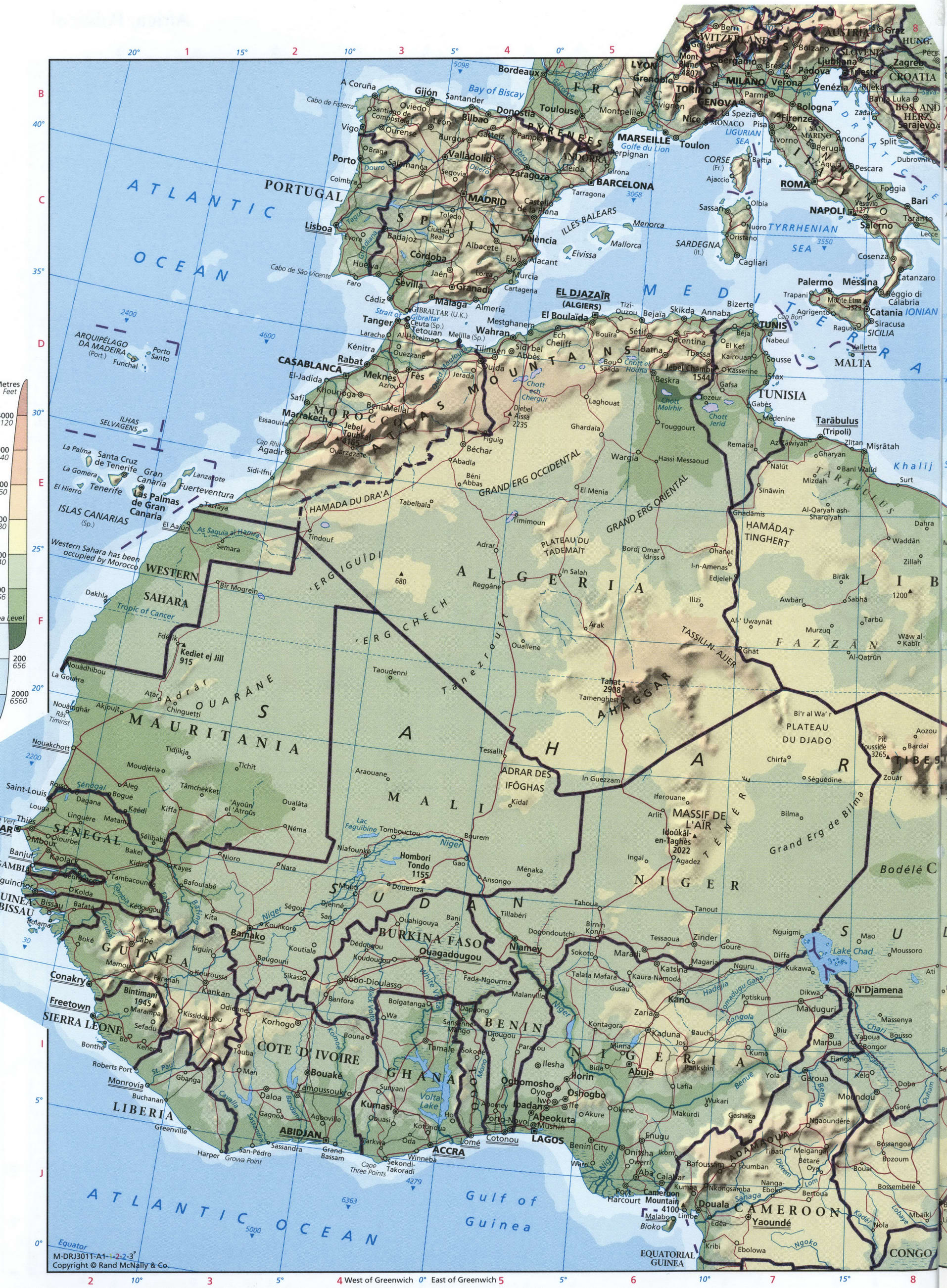 North Africa map. Detailed physical map of North Africa with cities and borders North Africa map. Detailed physical map of North Africa with cities and borders