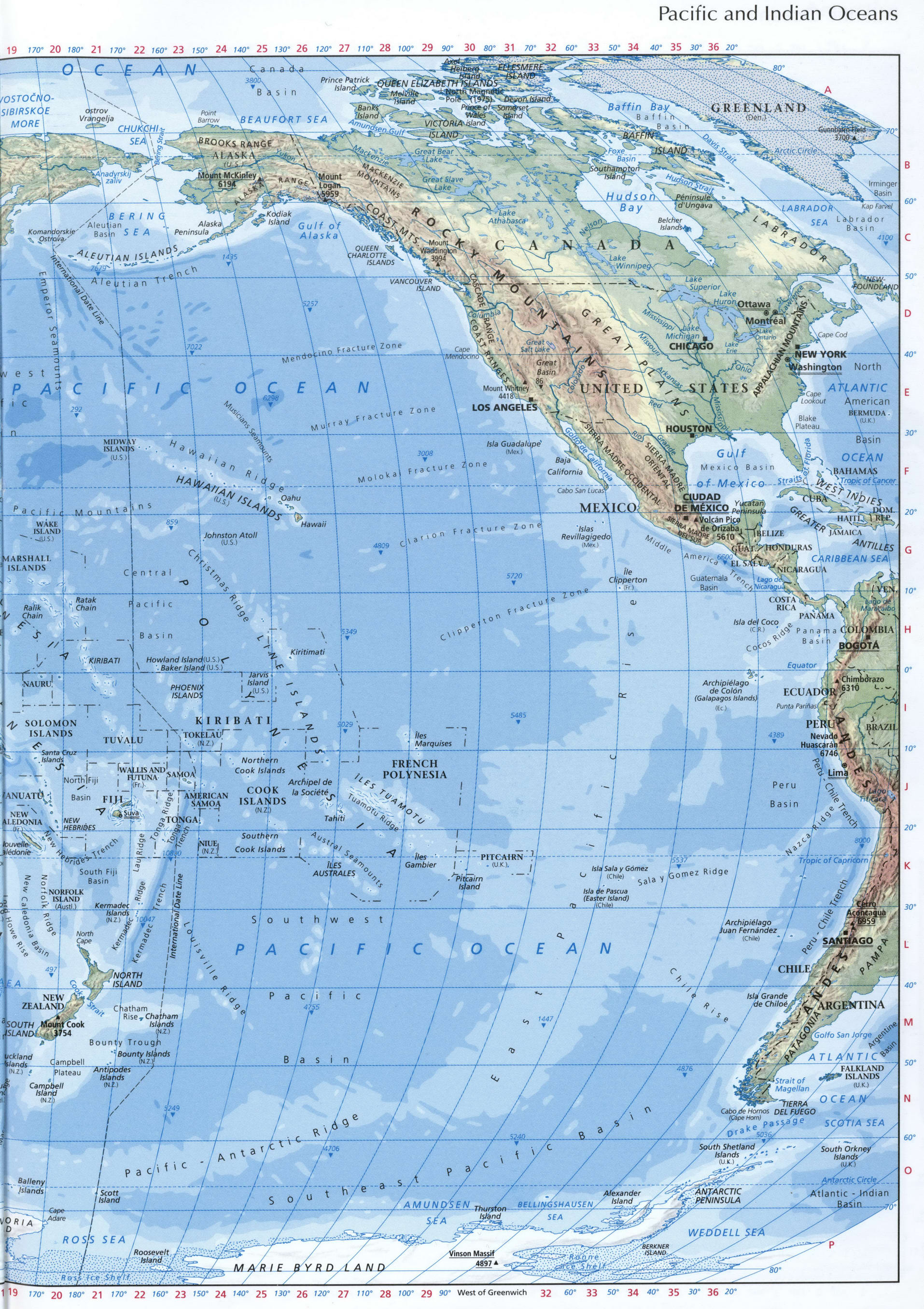 Pacific ocean map. Detailed physical map of the Pacific Ocean Pacific ocean map. Detailed physical map of the Pacific Ocean