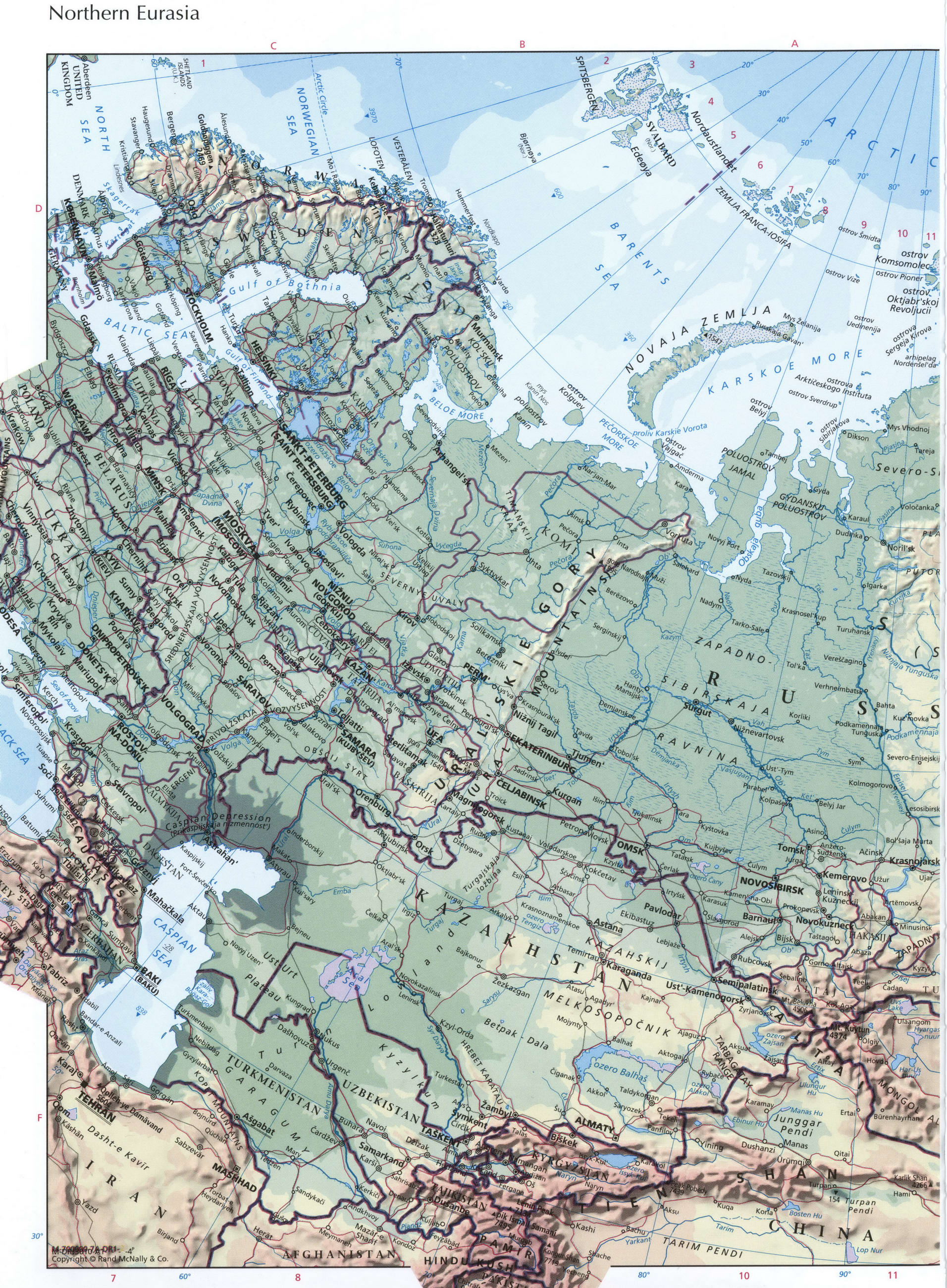 Detailed physical map of Russia - western part Detailed physical map of Russia - western part