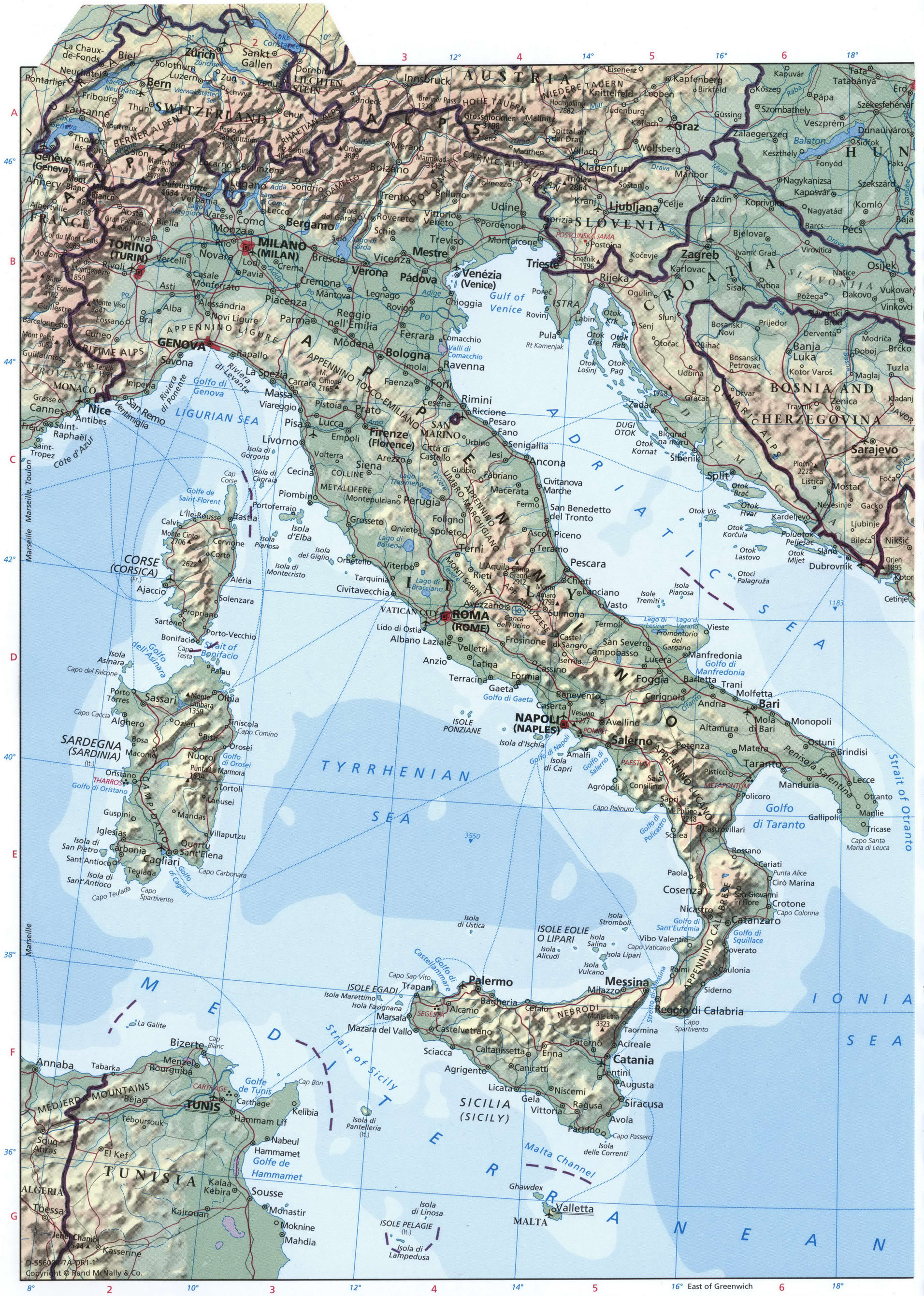 Southern Europe map - west part. Detailed physical map of Italy Southern Europe map - west part. Detailed physical map of Italy
