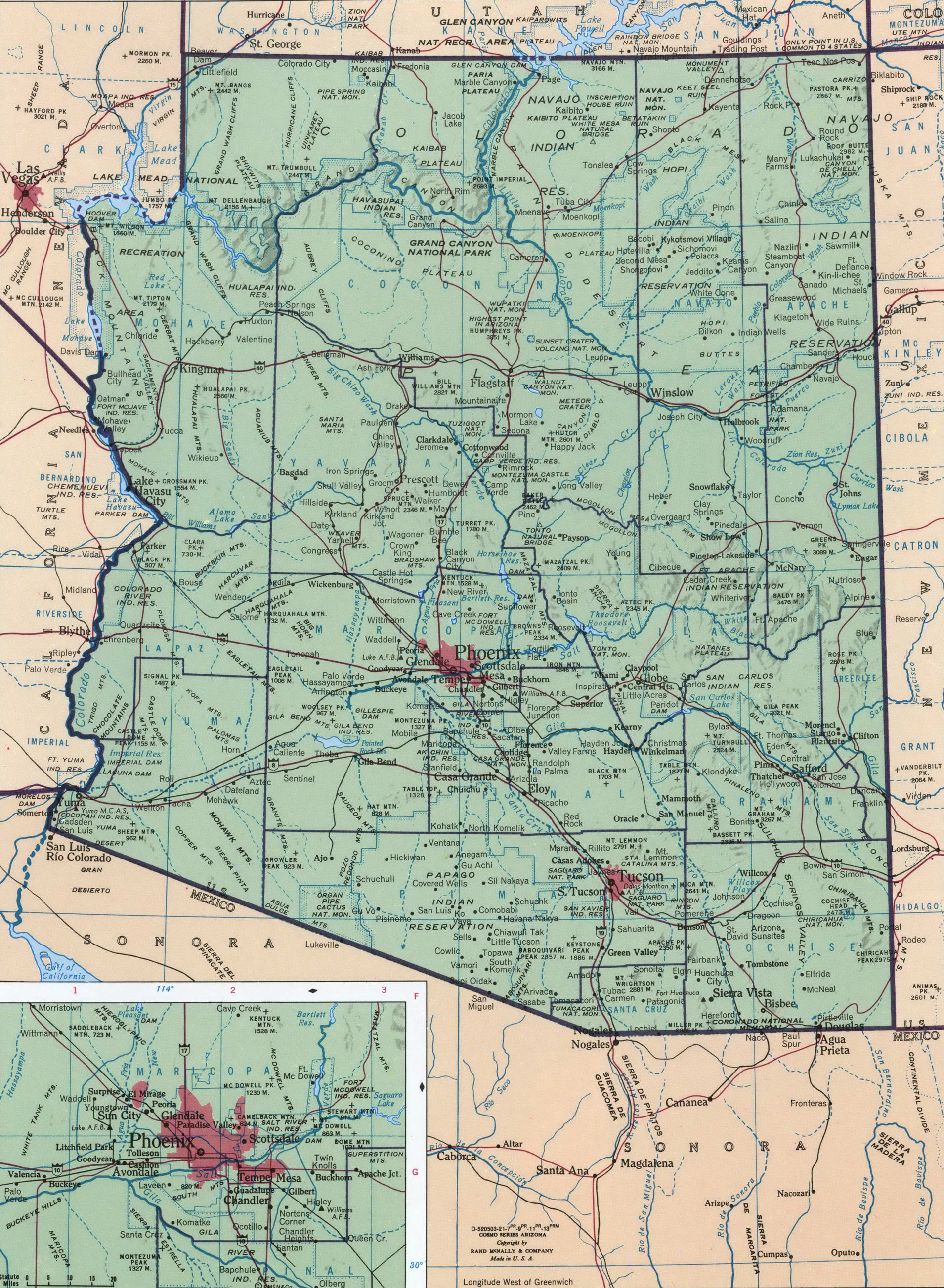 Arizona geographic map. Detailed geographical map of Arizona with cities, villages, and recreational areas. Arizona geographic map. Detailed geographical map of Arizona with cities, villages, and recreational areas.